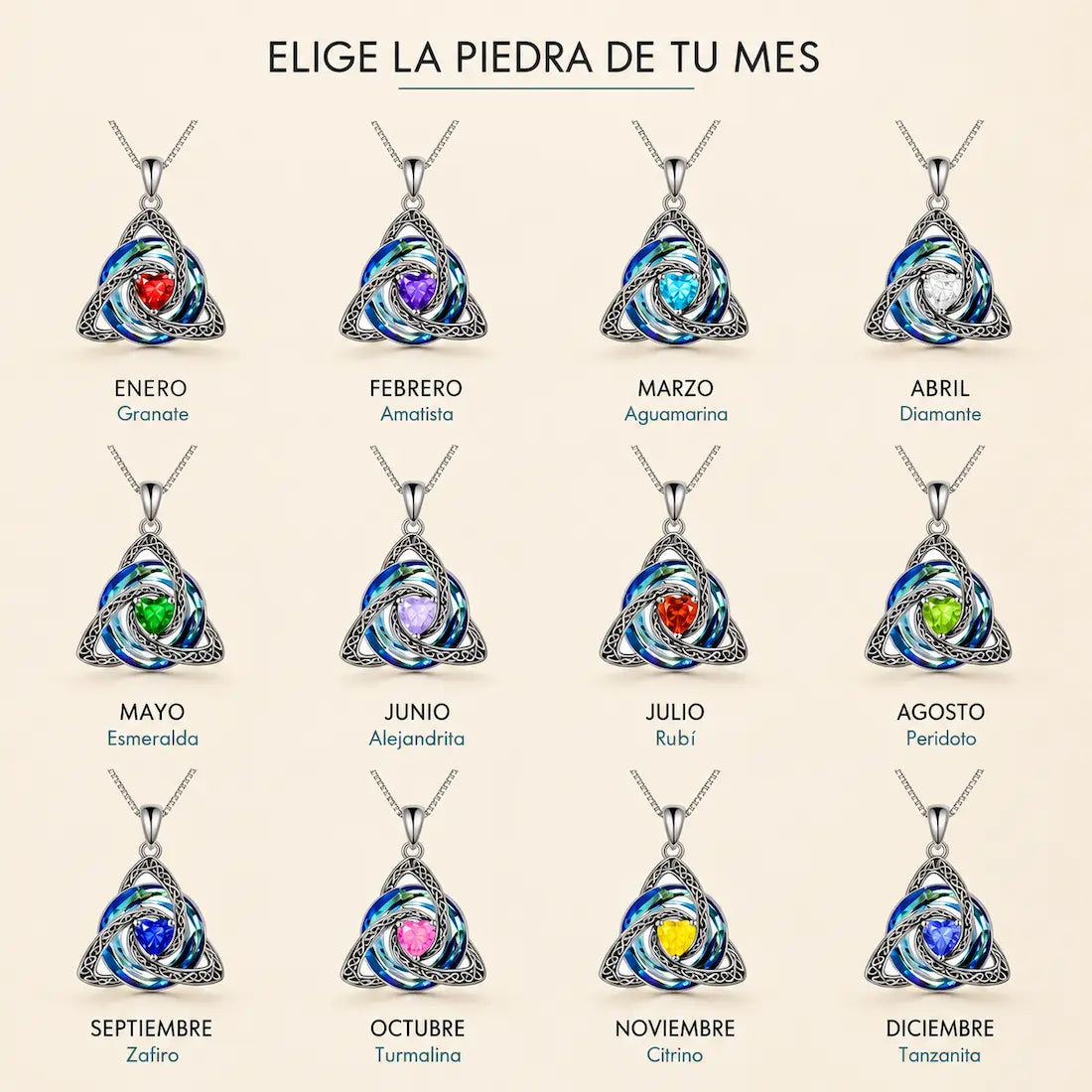 Collar Nudo de Bruja con Piedra de Nacimiento